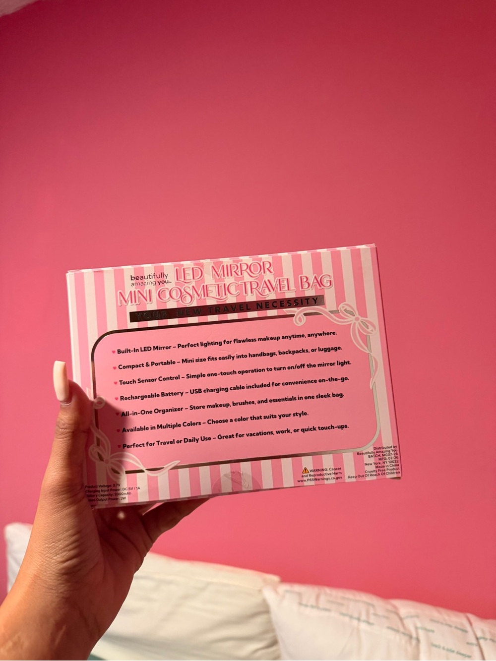 LED Mirror Mini Cosmetic Travel Bag - Pink